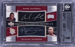 2004-05 UD "Exquisite Collection" Dual Scripted Swatches #IJ Andre Iguodala/Richard Jefferson Dual Signed Patch Card (#1/5) - BGS MINT 9/BGS 8